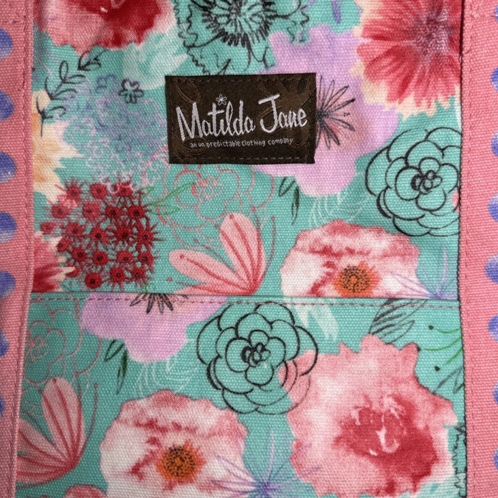 MATILDA JANE Relaxing Sunshine Pink Floral & Dots Oversize Tote Bag 19” Wide - Picture 3 of 16